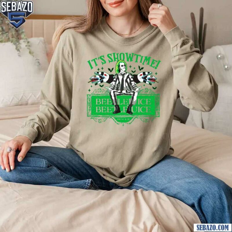 Beetlejuice Its Showtime 2024 Funny Halloween Movie T-shirt long sleeved