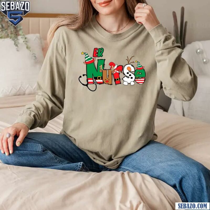 ER Nurse Christmas Elf Santa Hat T-shirt long sleeved