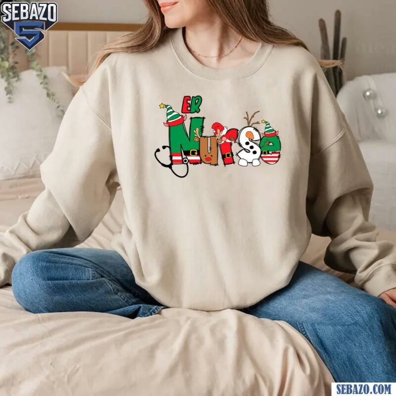 ER Nurse Christmas Elf Santa Hat T-shirt sweatshirt