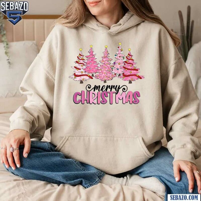 Merry Christmas Pink Christmas Tree T-shirt hoodie