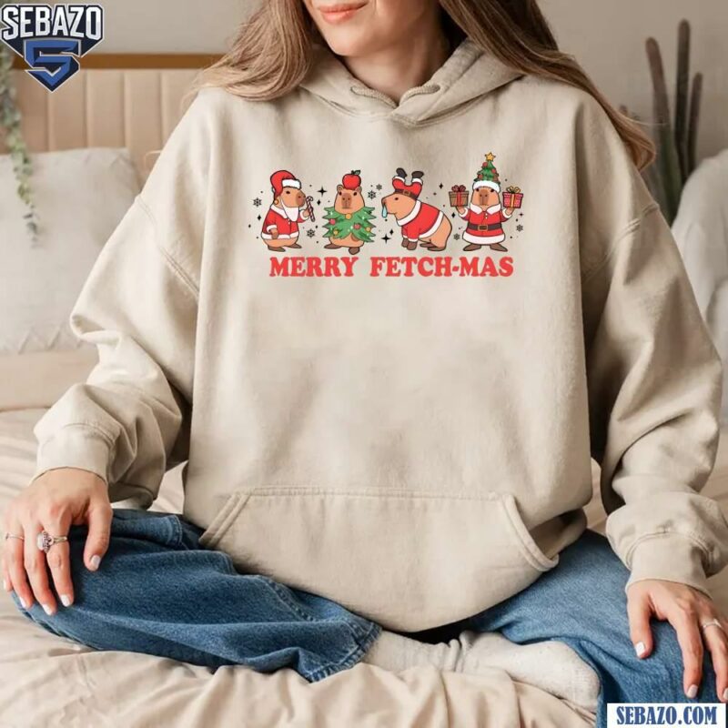 Merry Fetch Mas Capybara Santa Claus T-shirt hoodie