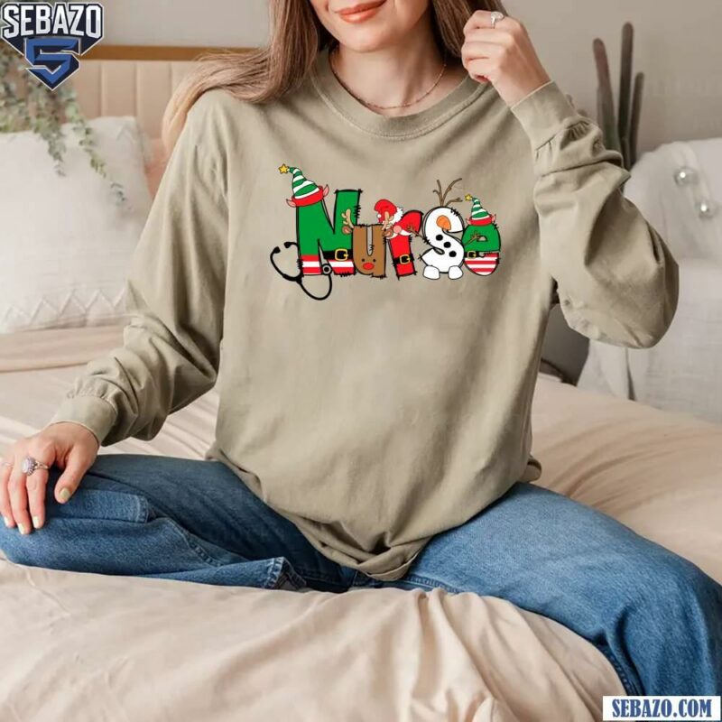 Nurse Christmas Elf Santa Hat T-shirt long sleeved