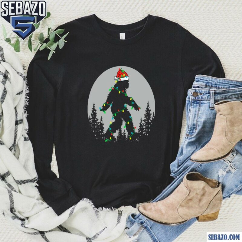 Bigfoot Santa Hat Christmas Lights Shirt long sleeved