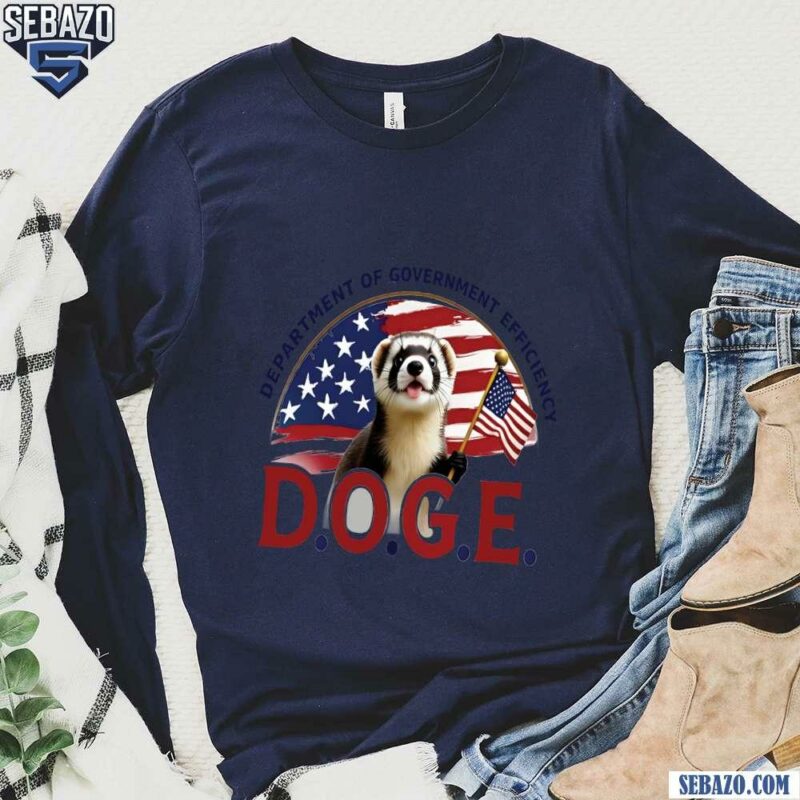 Doge Department Of Government Efficiency Ferret Usa Flag Shirt long sleeved