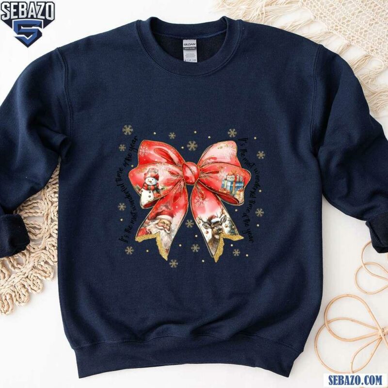 Glitter Santa Claus Christmas Coquette Bow Shirt sweatshirt