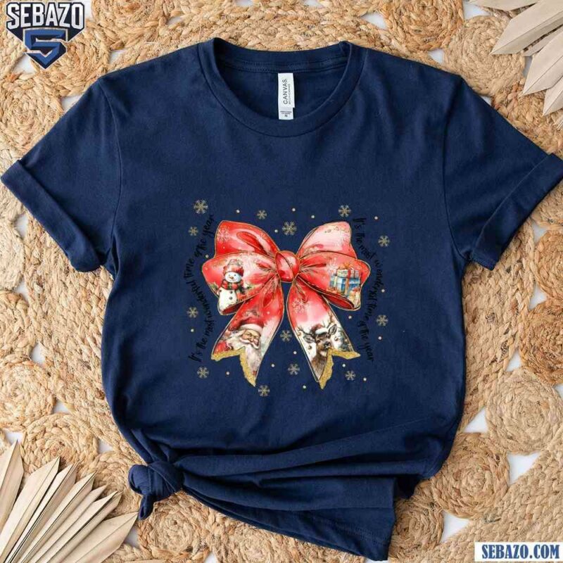 Glitter Santa Claus Christmas Coquette Bow Shirt t-shirt