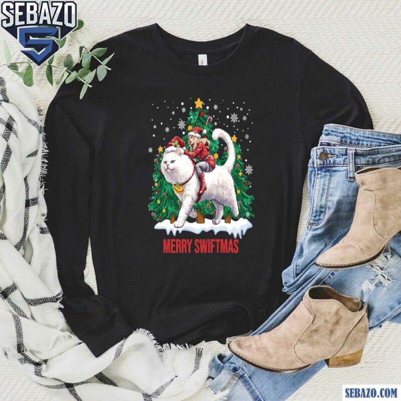 Merry Swiftmas Cat Version Santa Hat Christmas Tree Shirt long sleeved