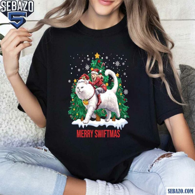 Merry Swiftmas Cat Version Santa Hat Christmas Tree Shirt t-shirt