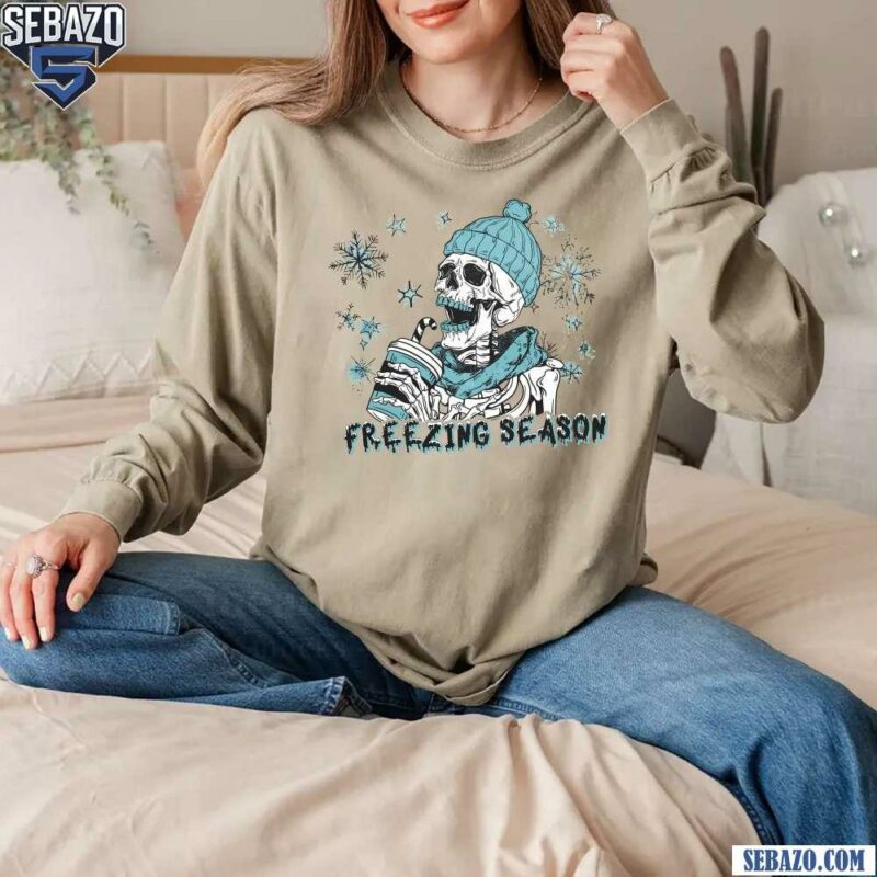 Retro Comfort Colors Freezing Season Christmas Skeleton Shirt long sleeved