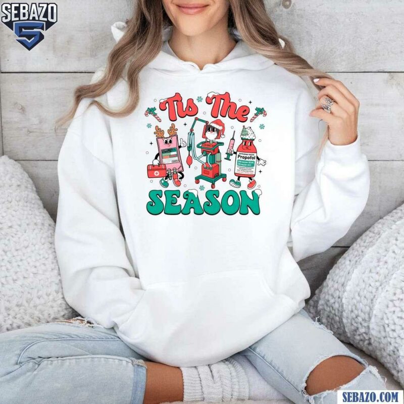 Retro Groovy Tis The Season Christmas ICU Nurse Shirt hoodie