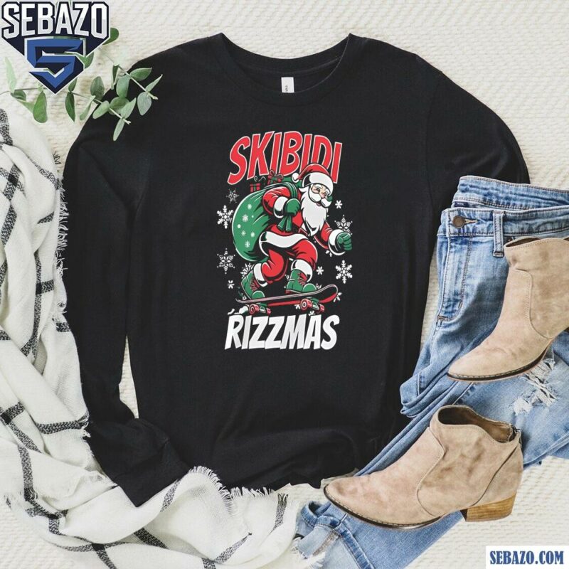 Skibidi Rizzmas Christmas Santa Skateboarding Shirt long sleeved