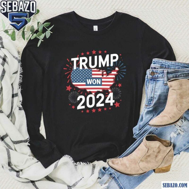 Trump Won President 2024 American Flag Map Shirt long sleeved