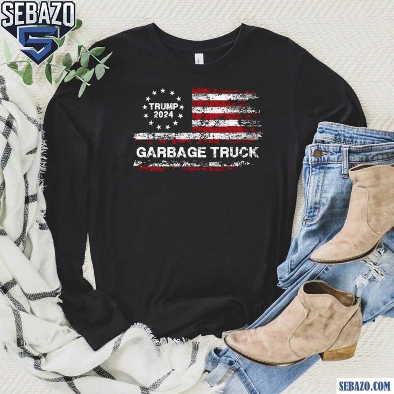 Vintage American Flag Trump Truck Garbage 2024 Shirt long sleeved