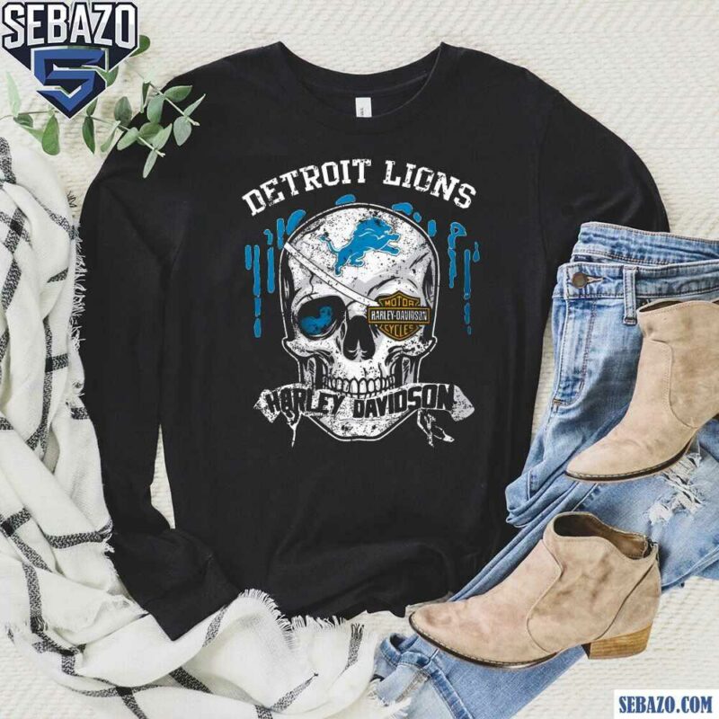 Vintage Detroit Lions Harley Davidson Logo Skull Shirt long sleeved