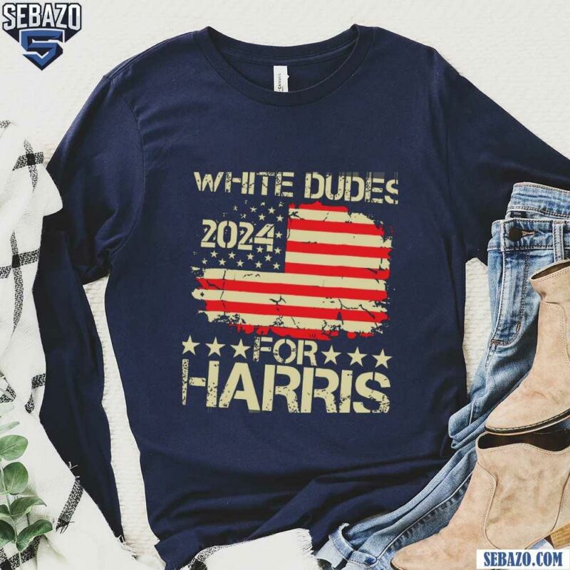 Vintage White Dudes For Harris 2024 Election American Flag Shirt long sleeved