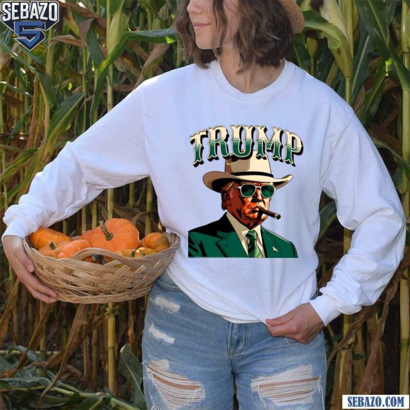 Western Trump Cowboy Smoking Election 2024 Shirt long sleeved