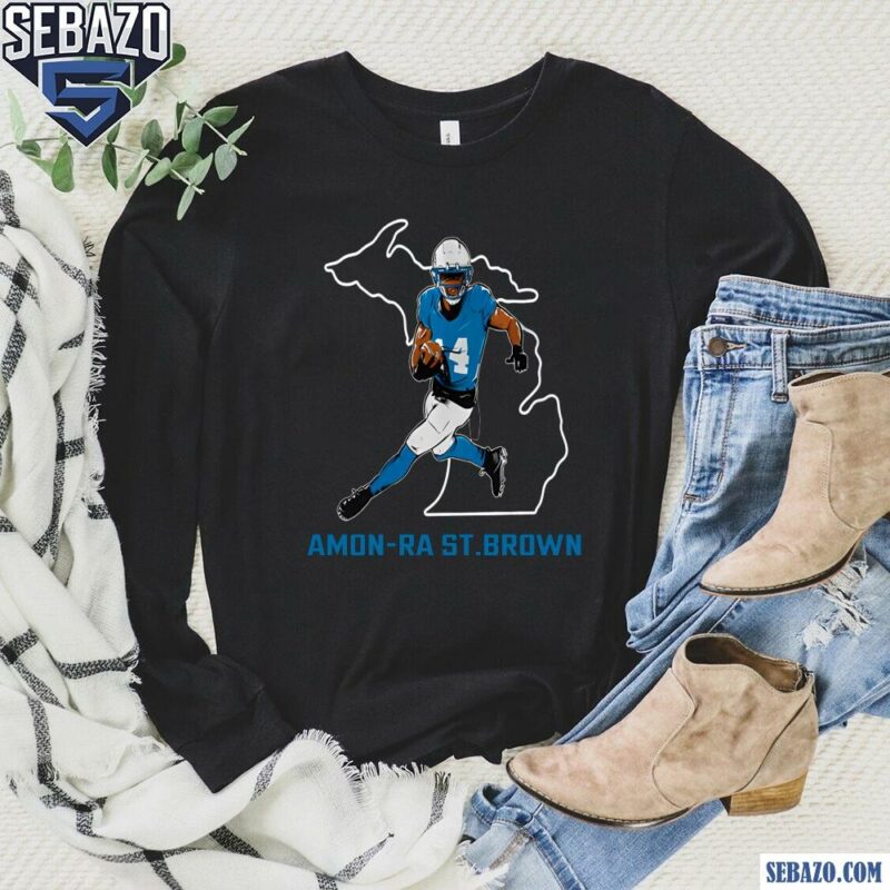 Detroit Lions Football Amon Ra St Brown State Star Player Shirt long sleeved