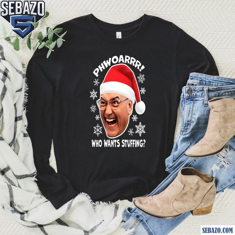 Gregg Wallace Santa Hat Phwoarrr Who Wants Stuffing Shirt long sleeved