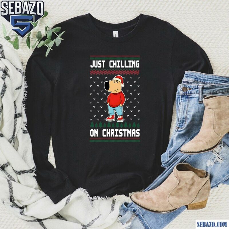 Just Chilling On Christmas Chill Guy Meme 2024 Shirt long sleeved