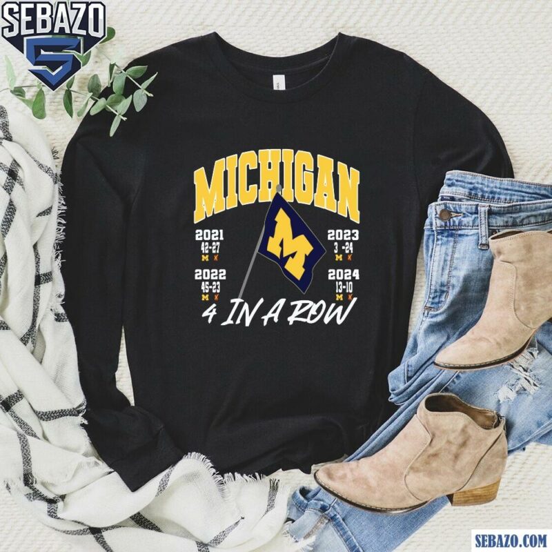 Michigan Wolverines Football Flag 4 In A Row Shirt long sleeved