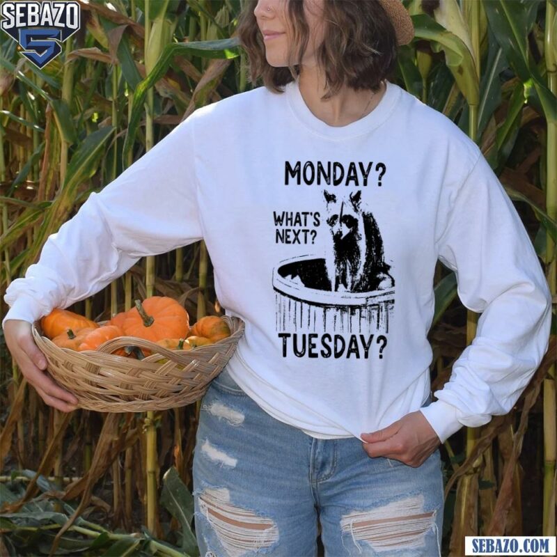 Monday Whats Next Tuesday Funny Raccoon Meme Shirt long sleeved