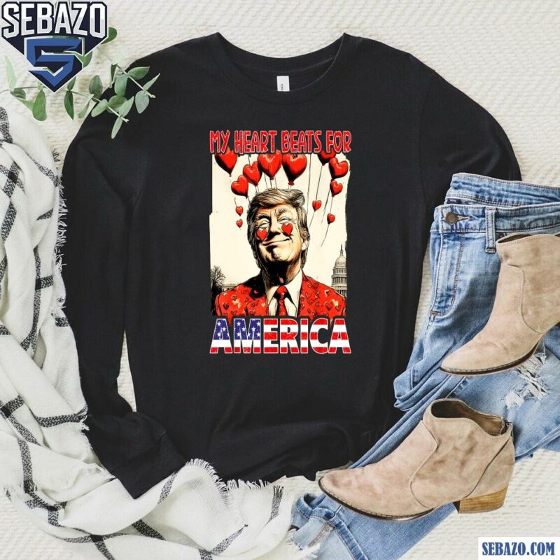 My Heart Beats For America Trump Valentines Day Shirt long sleeved