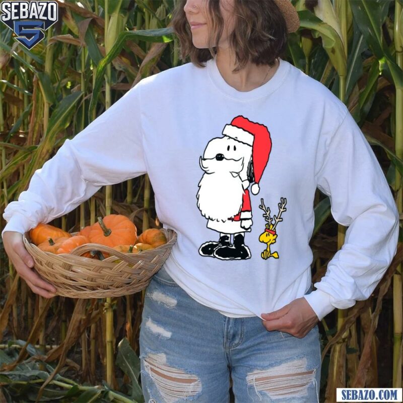 Peanuts Christmas Snoopy Woodstock Antlers Santa Shirt long sleeved