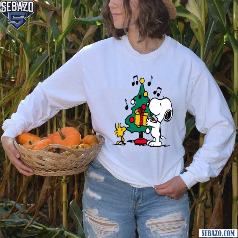 Peanuts Snoopy Woodstock Merry Christmas Tree Shirt long sleeved