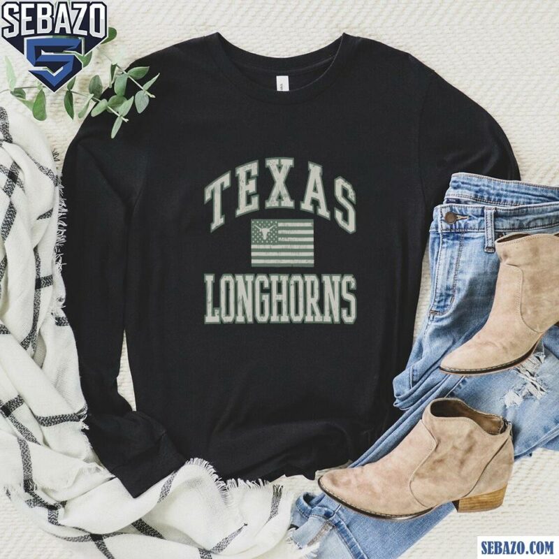 Vintage Texas Longhorns Logo American Flag Shirt long sleeved