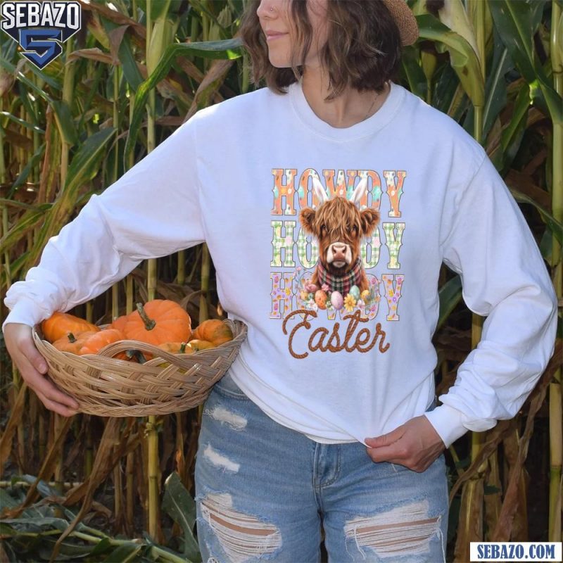 Beauty Easter Highland Cow Shirt long sleeved