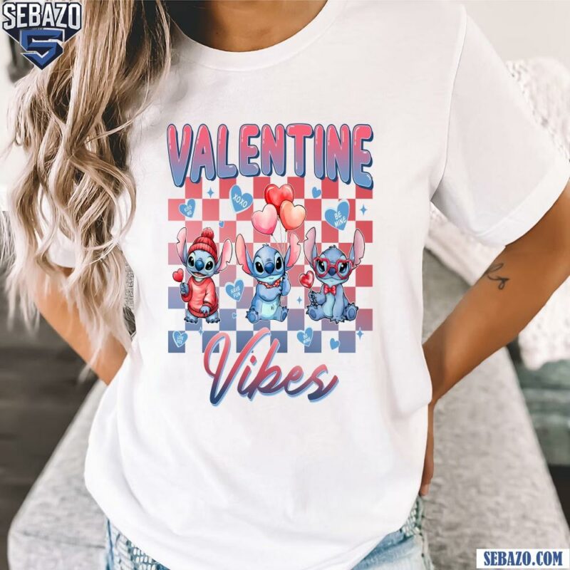 Disney Stitch Valentine Vibes Checkered Shirt t-shirt