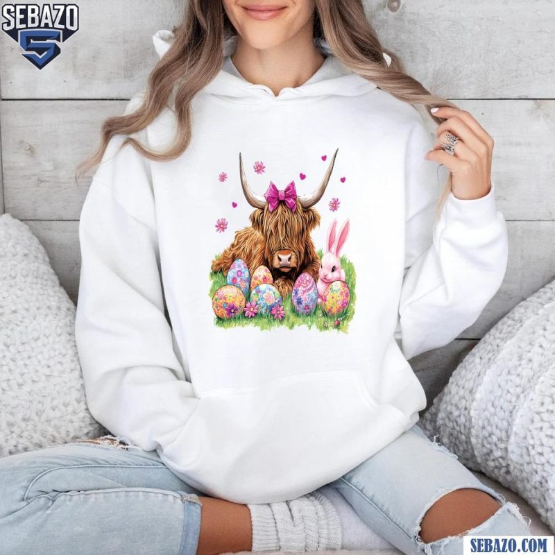 Easter Highland Cow Coquette Pink Bow Shirt hoodie