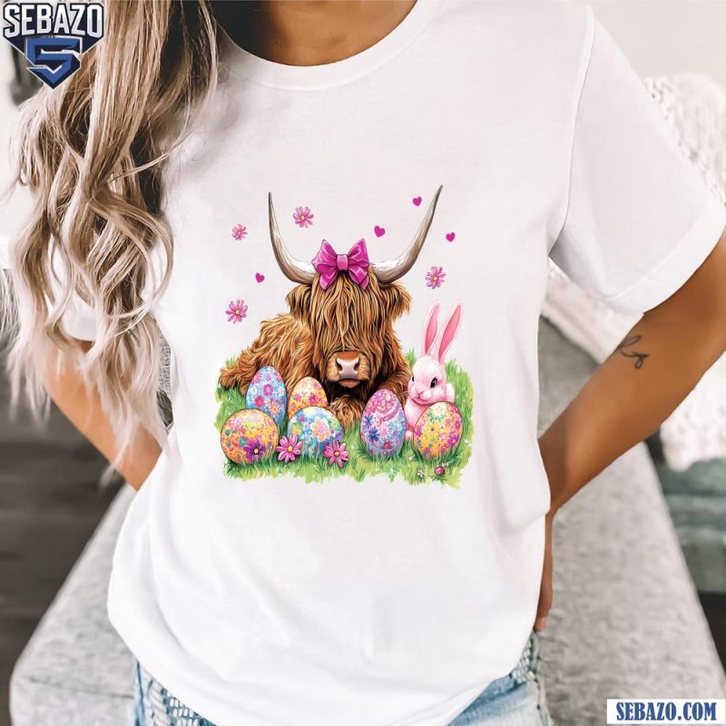 Easter Highland Cow Coquette Pink Bow Shirt t-shirt