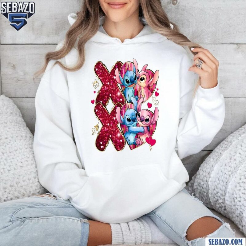 Glitter Xoxo Happy Valentine Stitch And Angel Shirt hoodie