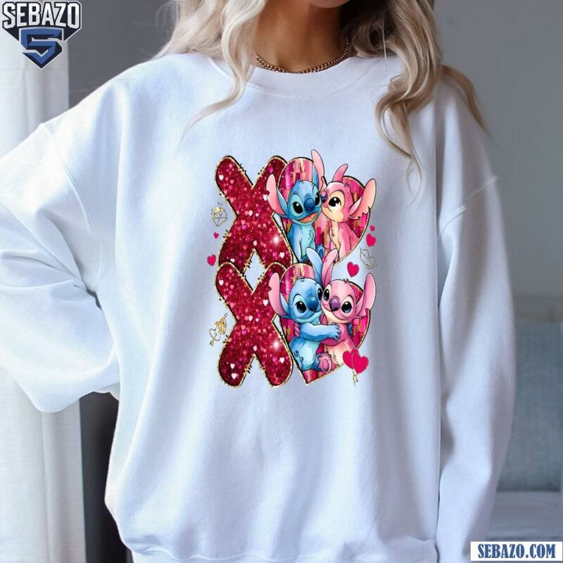 Glitter Xoxo Happy Valentine Stitch And Angel Shirt sweatshirt