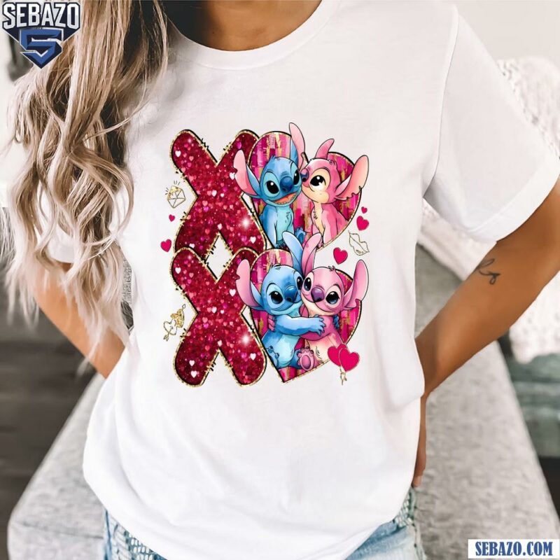 Glitter Xoxo Happy Valentine Stitch And Angel Shirt t-shirt