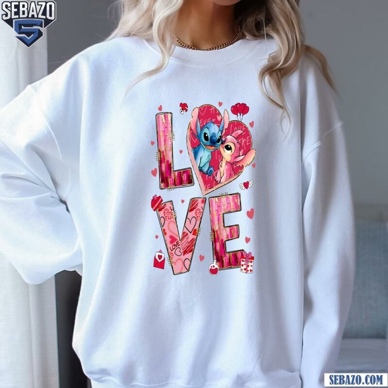 Glittle Disney Stitch And Angel Love Valentines Shirt sweatshirt