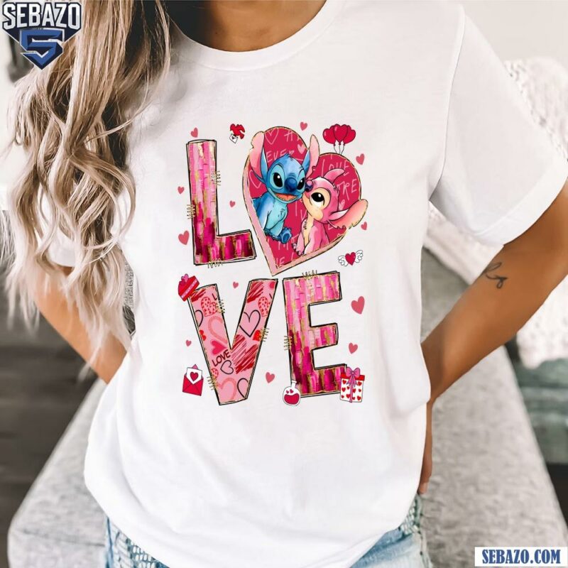 Glittle Disney Stitch And Angel Love Valentines Shirt t-shirt