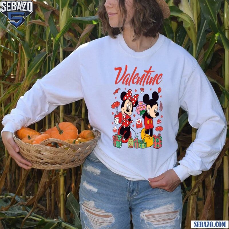 Happy Valentine Heart Mickey And Minnie Mouse Shirt long sleeved