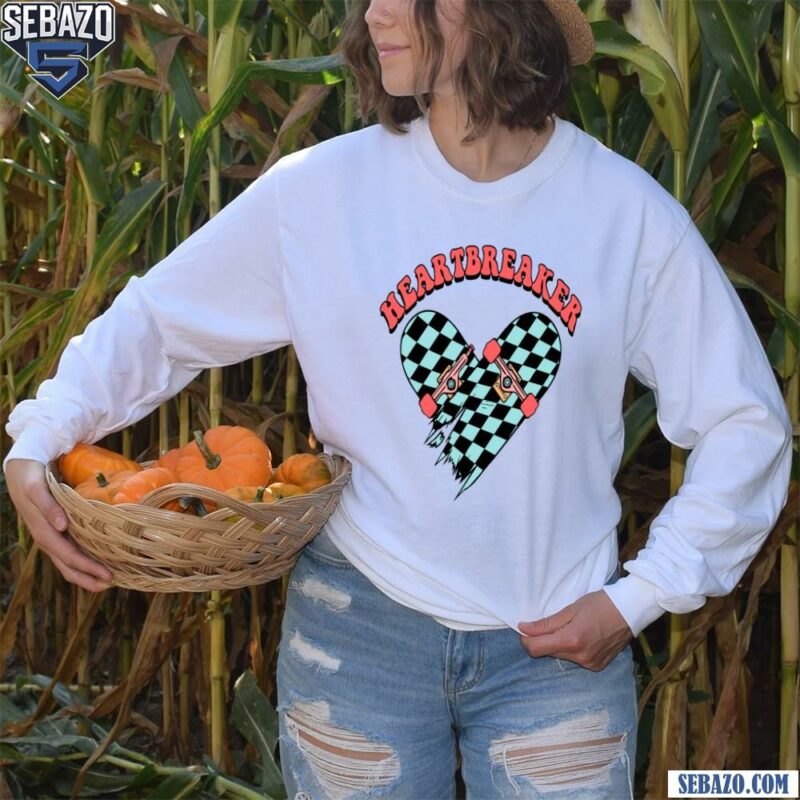 Hearbreaker Skateboard Checkered Funny Valentines Day Shirt long sleeved