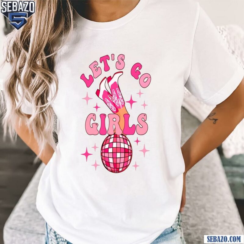 Retro Lets Go Girls Valentines Cowgirl Disco Ball Shirt t-shirt