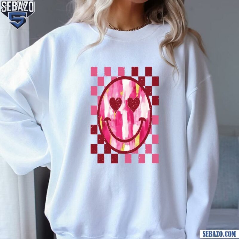 Retro Valentine Smiley Face Checkered Pattern Shirt sweatshirt