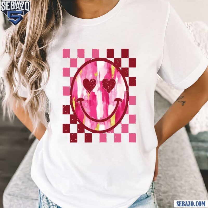 Retro Valentine Smiley Face Checkered Pattern Shirt t-shirt