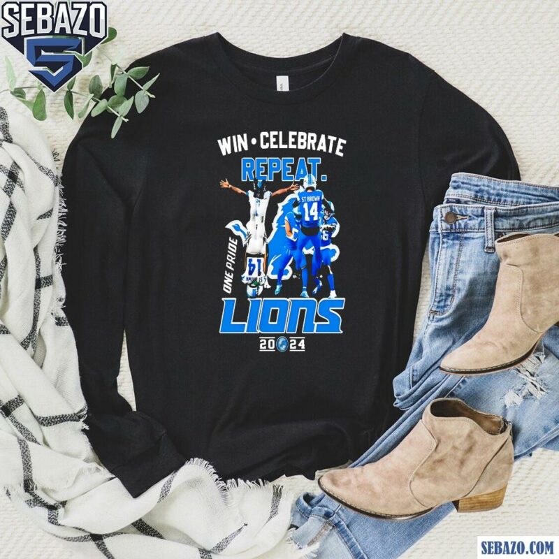 Win Celebrate Repeat One Pride Detroit Lions 2024 Shirt long sleeved