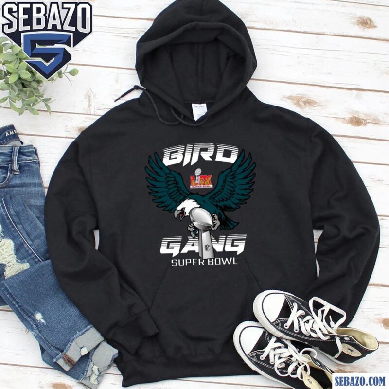 Bird Gang Eagle Mascot Holding The Trophy Super Bowl LIX Shirt hoodie