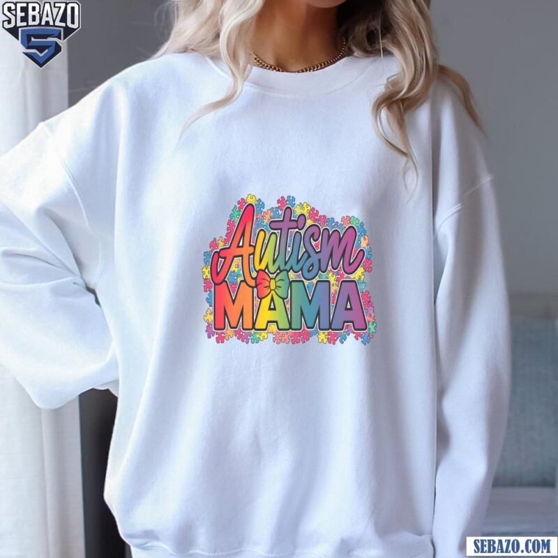 Colorfull Autism Mama Rainbow Puzzle Coquette Bow Shirt sweatshirt