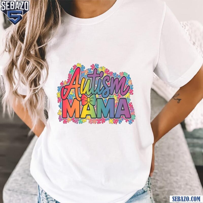 Colorfull Autism Mama Rainbow Puzzle Coquette Bow Shirt t-shirt