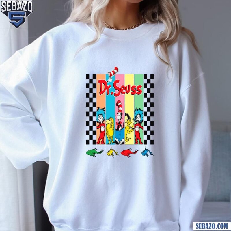 Dr Seuss Read Across America Cartoon Character Checkered Shirt sweatshirt