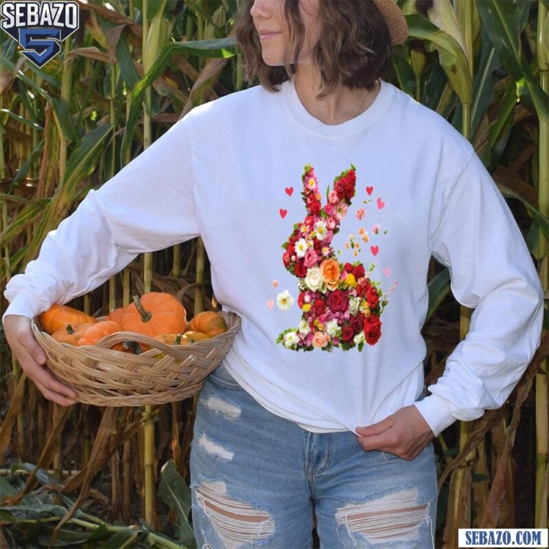 Floral Happy Easter Bunny Shirt long sleeved