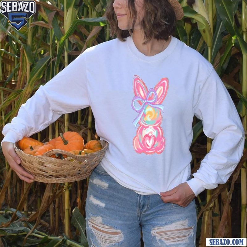 Funny Easter Brushstroke Bunny Preppy Easter Coquette Bow Shirt long sleeved